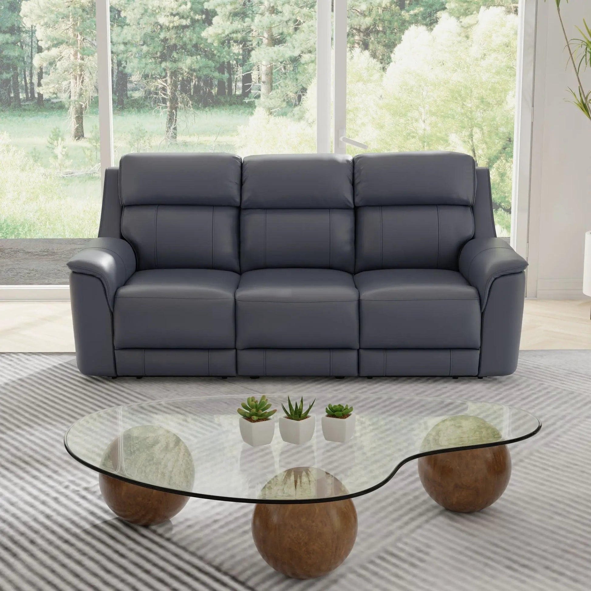 Oslo Dual Power Reclining Sofa by Unique Piece Furniture, dark gray faux leather upholstery on Tampa Home & Garden Store