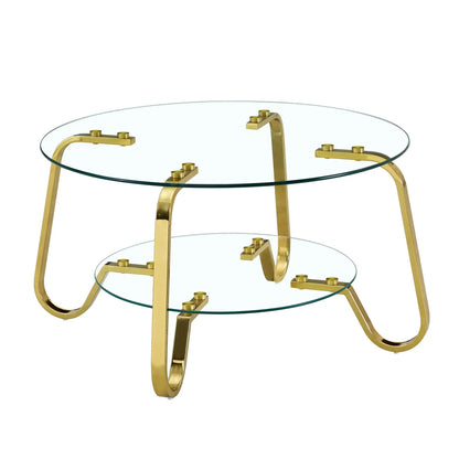 Double Layer Coffee Table gold-finish frame with two round glass shelves Unique Piece Furniture on Tampa Home & Garden Store