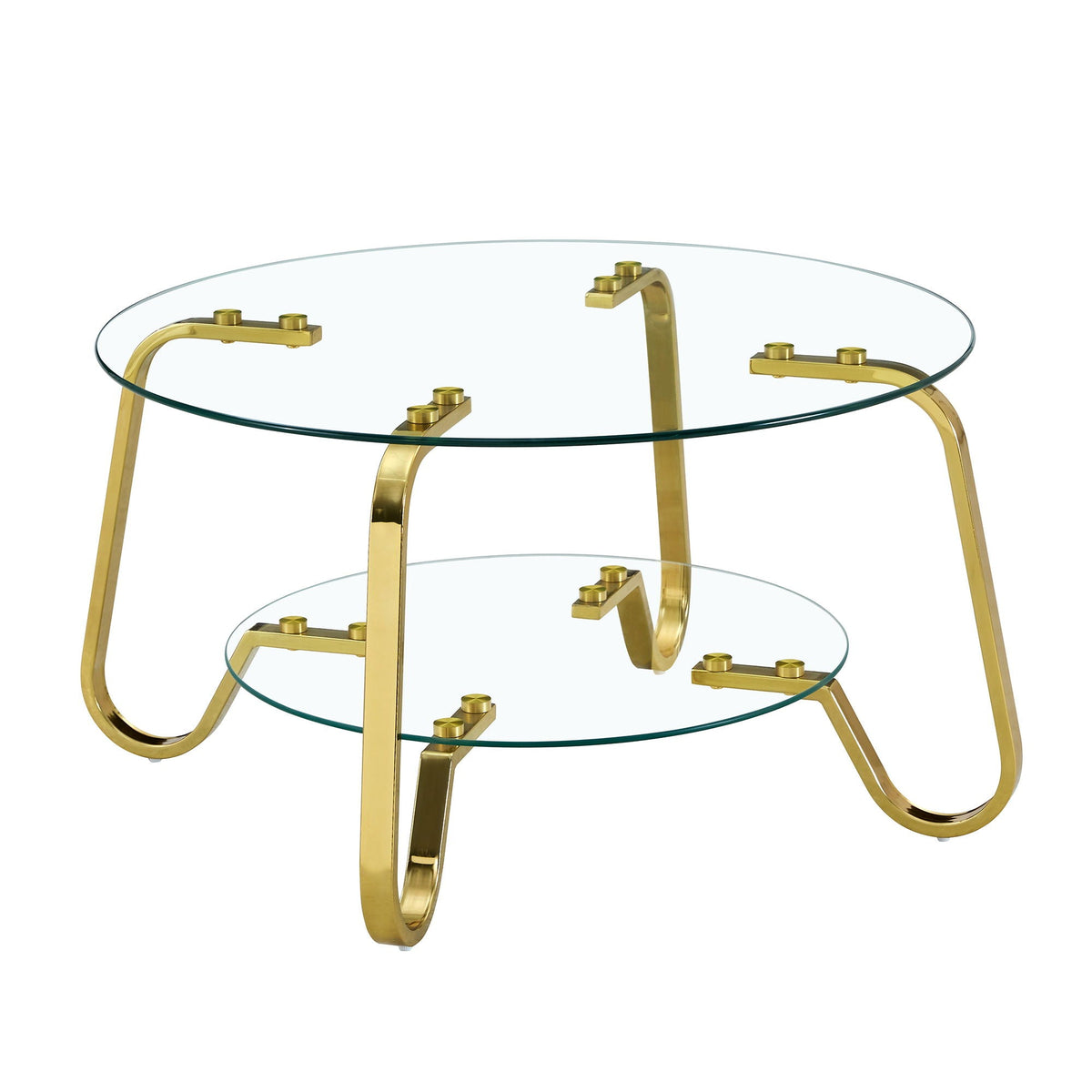Double Layer Coffee Table with two round glass surfaces and a gold-tone frame by HouseOfZazla on Tampa Home & Garden Store