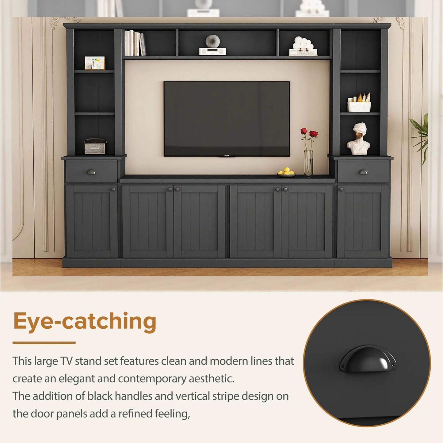 Entertainment wall unit set by Unique Piece Furniture in dark charcoal, bridge design on Tampa Home & Garden Store