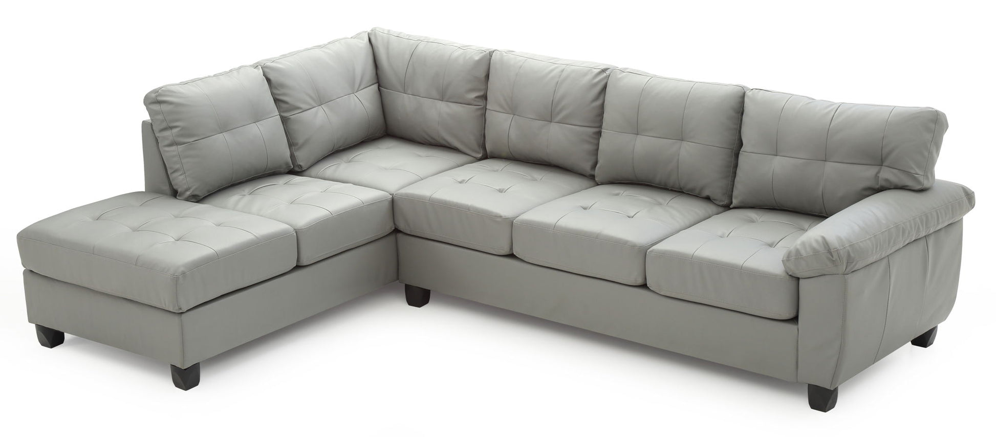 Gallant stationary sectional HouseOfZazla, light gray tufted leather upholstery with left chaise on Tampa Home & Garden Store