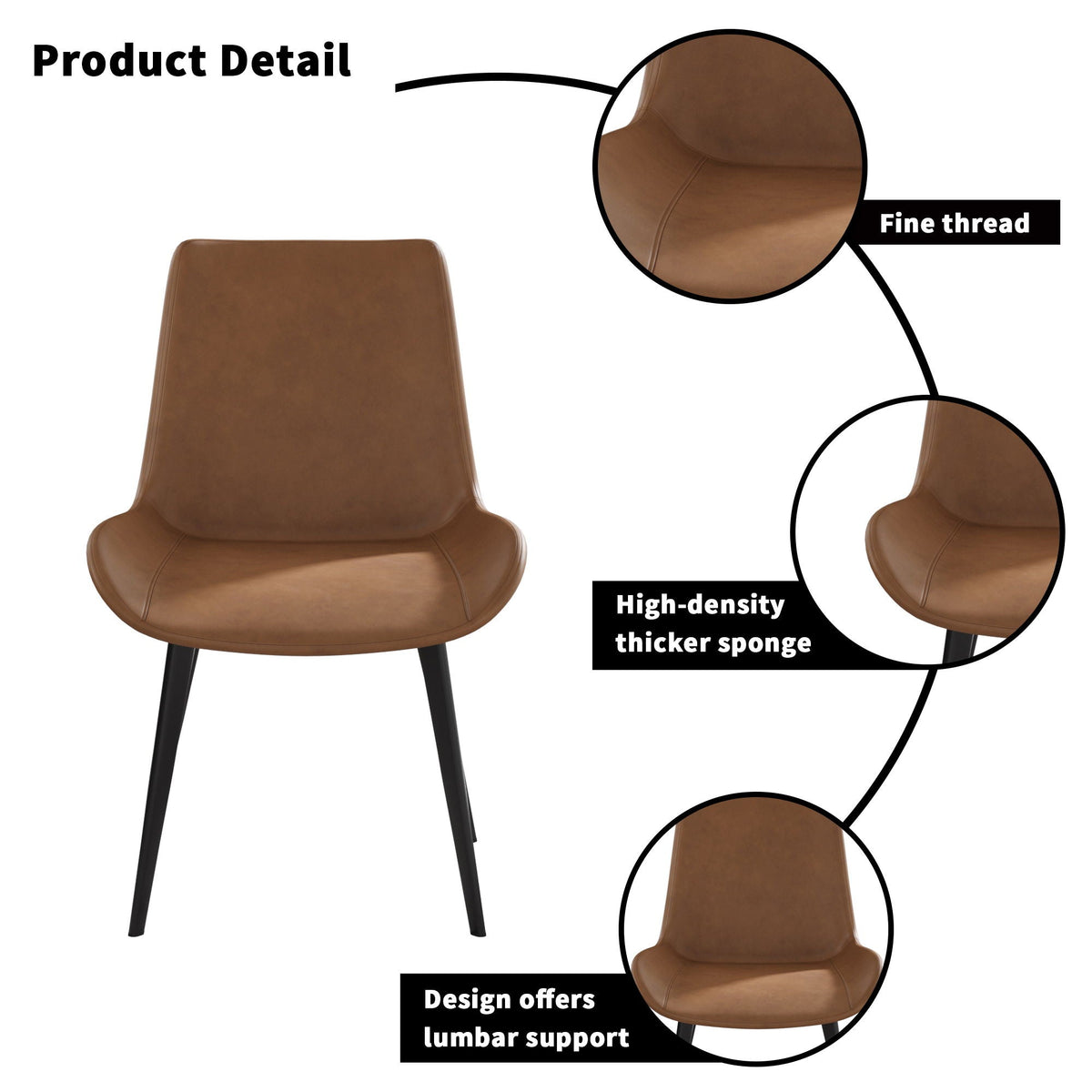 Modern dining chair set of 2 in brown leather-look upholstery with slim black metal legs on Tampa Home & Garden Store