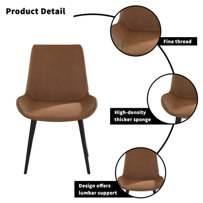 Modern dining chair set of 2 in brown leather-look upholstery with slim black metal legs on Tampa Home & Garden Store