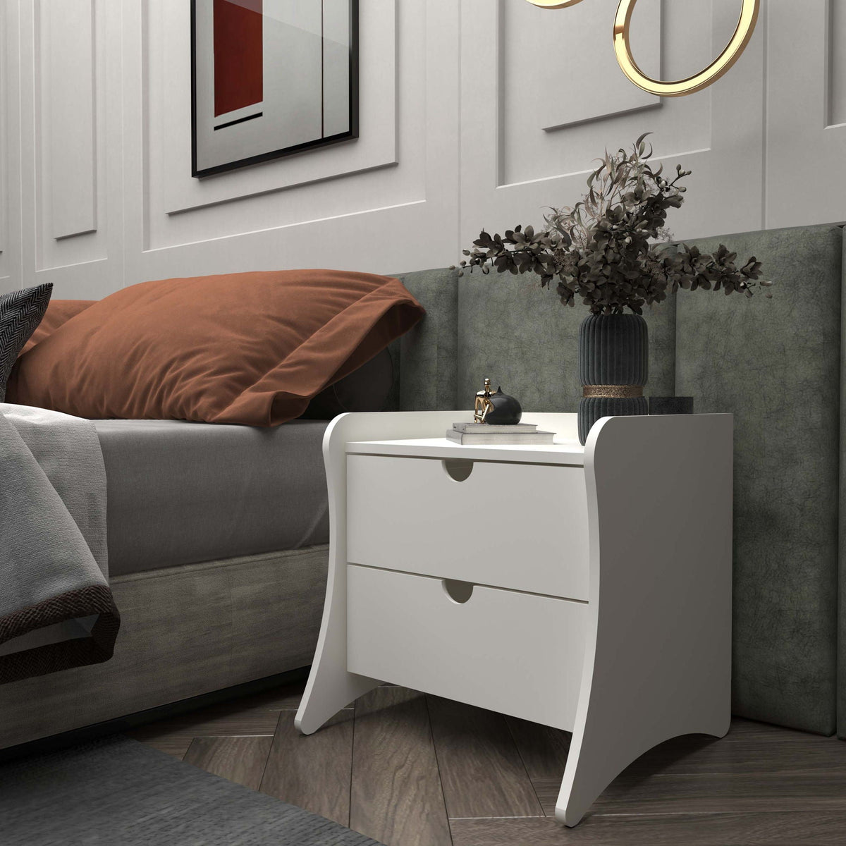 Mid-Century Modern Nightstand with dual drawers in white by HouseOfZazla on Tampa Home & Garden Store