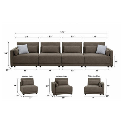 Rylie modular sectional sofa brown fabric with toss pillows, 4seat Unique Piece Furniture on Tampa Home & Garden Store