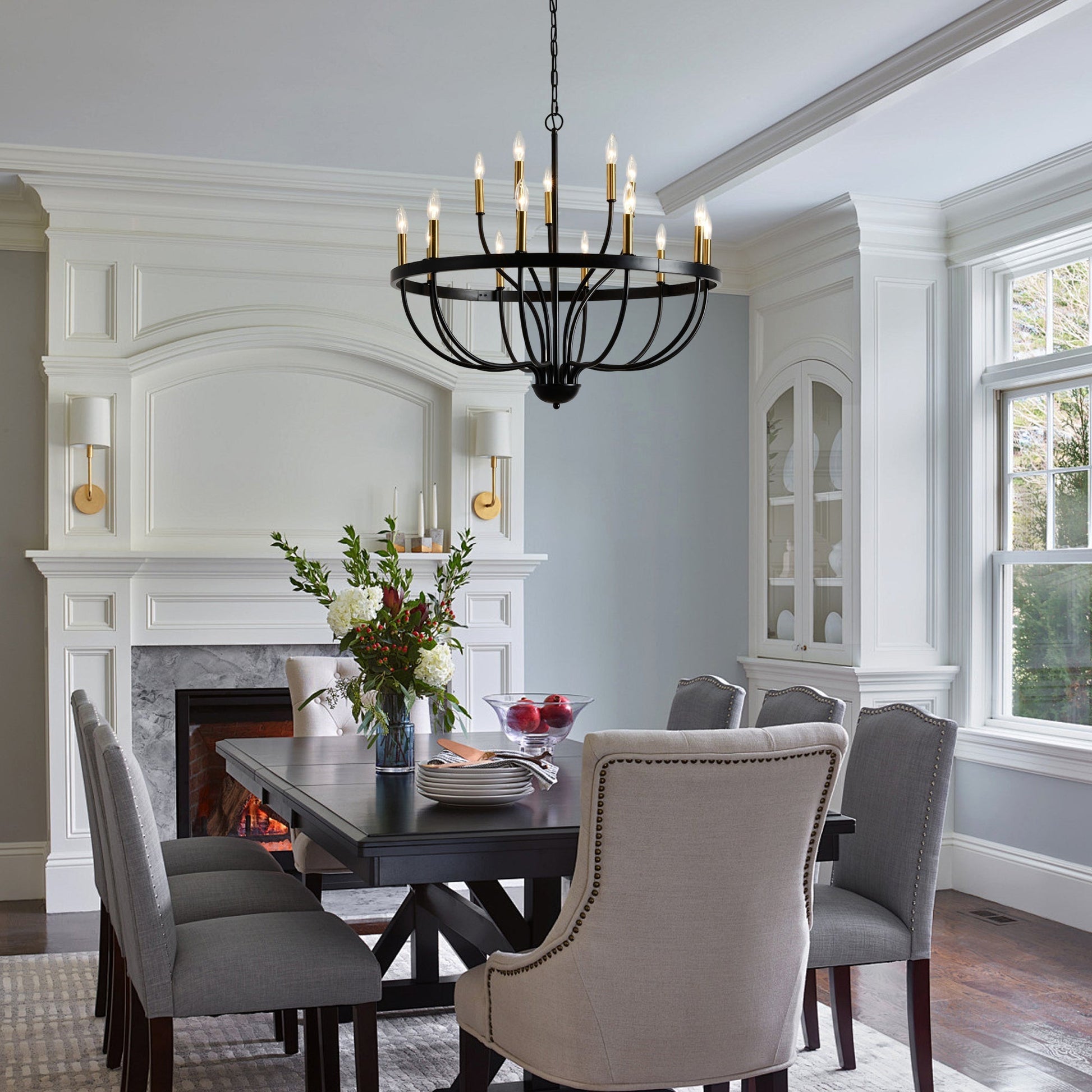 15-Light Industrial Iron Candle Chandelier black iron with brass candle cups HouseOfZazla on Tampa Home & Garden Store
