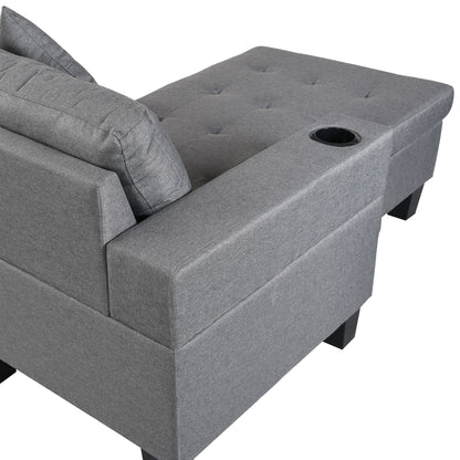HouseOfZazla gray modern sectional sofa with chaise lounge and built-in cup holder, 4-seat on Tampa Home & Garden Store