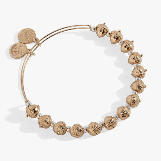 Acorn Beaded Bangle in rose gold with textured acorn beads and silver spacers by ALEX AND ANI on Tampa Home & Garden Store