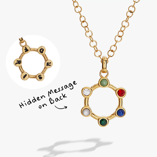 Friend Hidden Message Acrostic Necklace, gold-tone chain with circular letter charms LOVE on Tampa Home & Garden Store