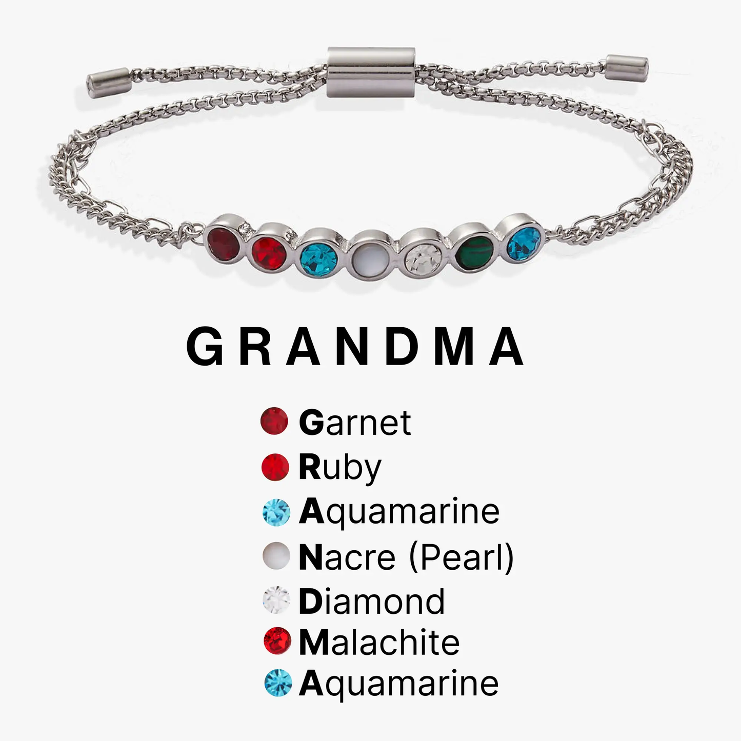 Bracelet Grandma Hidden Message Acrostic Bolo by ALEX AND ANI, colorful gemstone beads on chain on Tampa Home & Garden Store