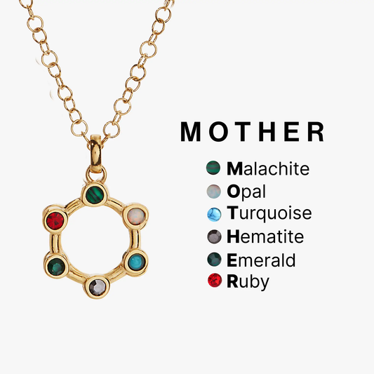 Mother Hidden Message Acrostic Necklace by ALEX AND ANI with gold chain and bezel-set stones on Tampa Home & Garden Store
