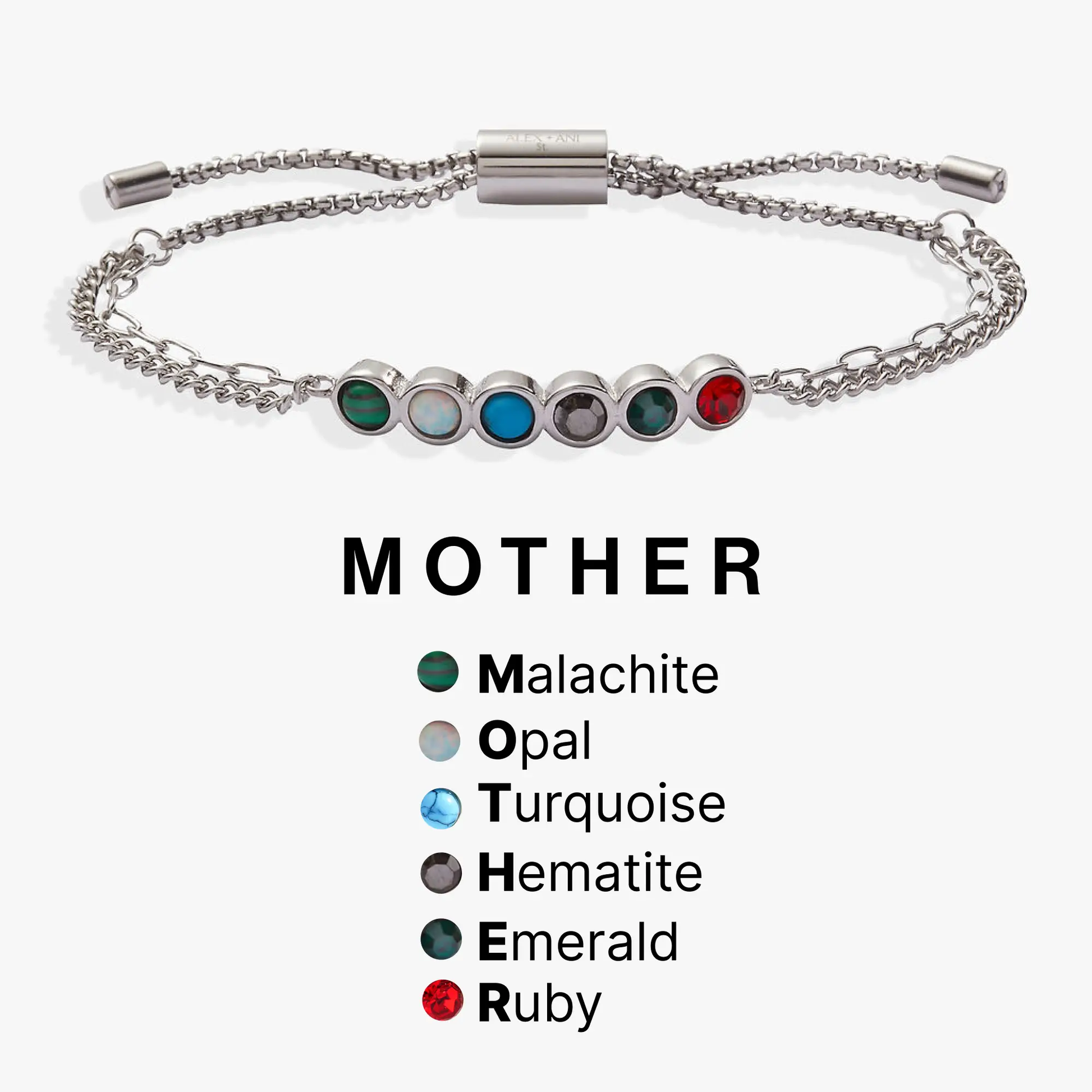 Mother Hidden Message Acrostic Bolo Bracelet by Alex and Ani with colorful gemstone beads on Tampa Home & Garden Store