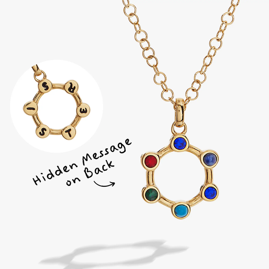 Sister Necklace Alex and Ani gold tone circular pendant with letter discs on Tampa Home & Garden Store