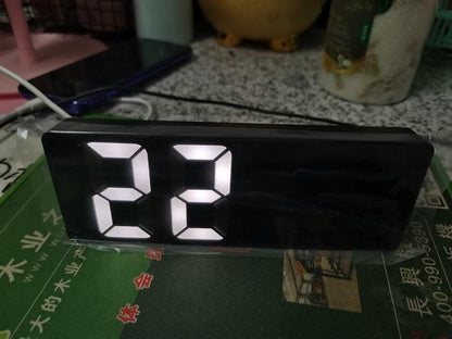 Acrylic mirror LED alarm clock with black glossy finish and large white digits for desk use on Tampa Home & Garden Store