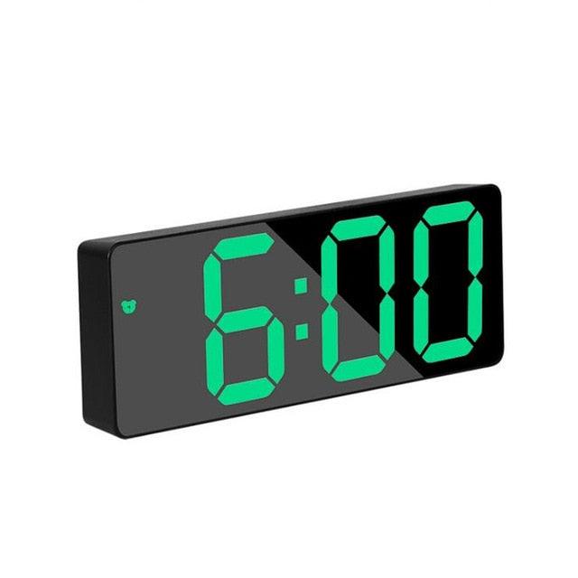 Stevvex acrylic mirror LED alarm clock with large green digits, black housing Desk & Shelf Clock on Tampa Home & Garden Store