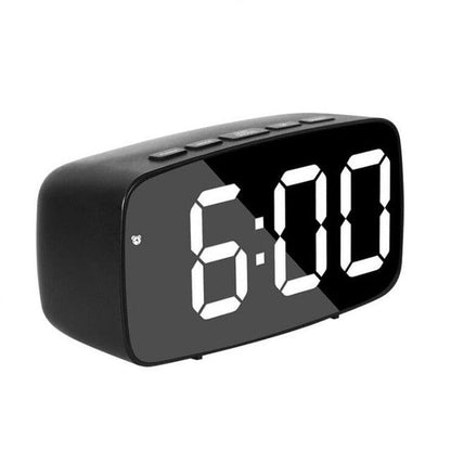 Stevvex acrylic mirror LED alarm clock with large digital display, black body on Tampa Home & Garden Store