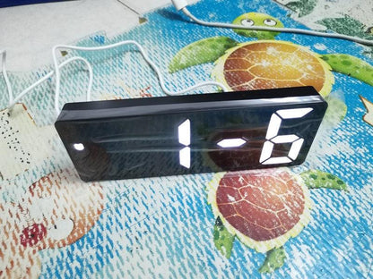 Acrylic mirror LED alarm clock in black with large white digits for bedside use on Tampa Home & Garden Store