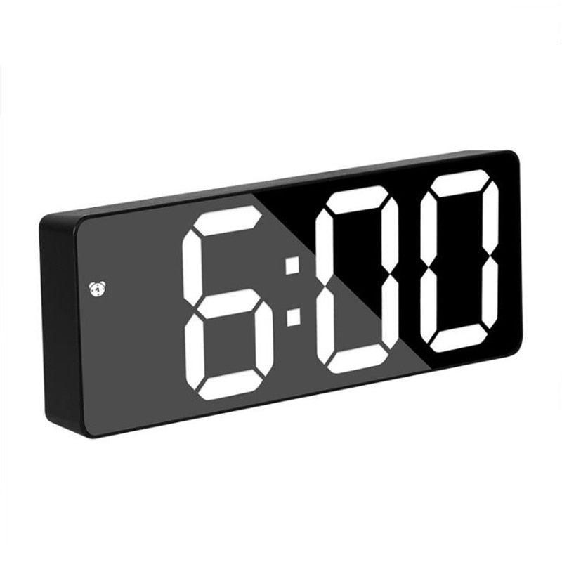 Stevvex acrylic mirror LED alarm clock with large 6:00 digits, black desk clock on Tampa Home & Garden Store