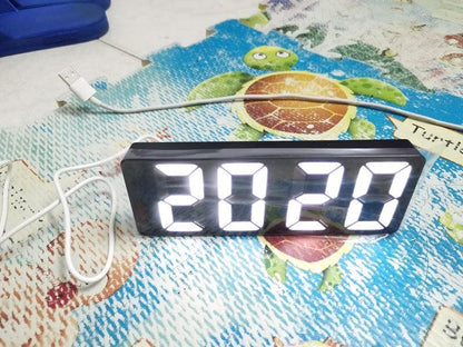 Acrylic/mirror LED desk alarm clock with large white digits, USB powered on Tampa Home & Garden Store