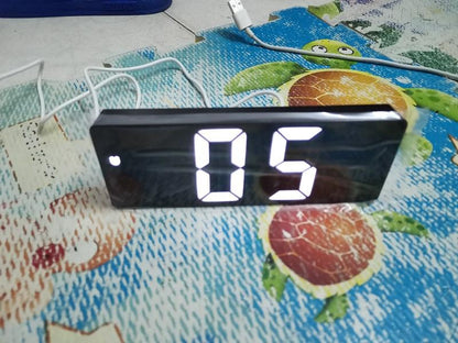 Stevvex acrylic mirror LED desk clock with large white digits USB powered bedside clock on Tampa Home & Garden Store