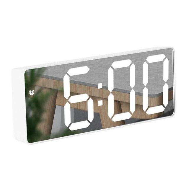 Stevvex acrylic mirror LED digital alarm clock with large white display on Tampa Home & Garden Store