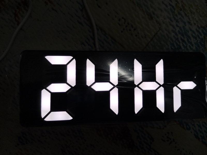 Acrylic mirror LED alarm clock with large 4-digit white display on black panel Stevvex desk clock on Tampa Home & Garden Store