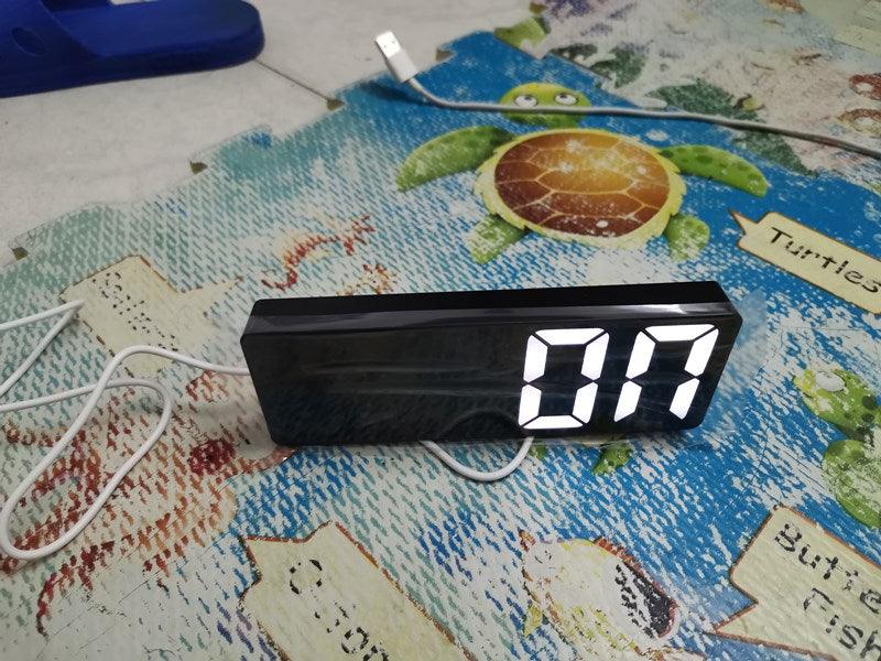 Acrylic mirror LED digital alarm clock with 4-digit display, black finish, USB power cable on Tampa Home & Garden Store