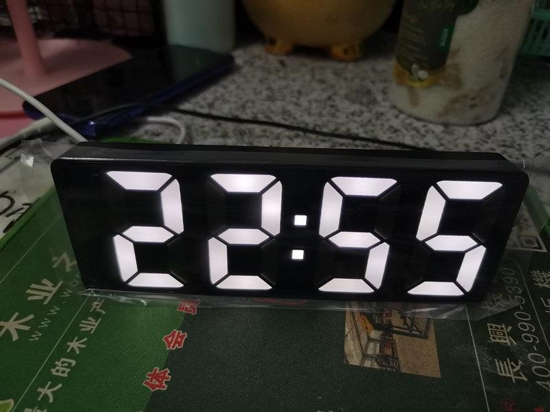 Acrylic/mirror LED digital alarm clock with large white digits in a black desk clock housing on Tampa Home & Garden Store