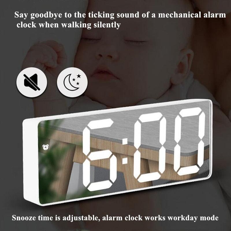 Stevvex acrylic mirror LED alarm clock with dual alarms, snooze and night mode on Tampa Home & Garden Store