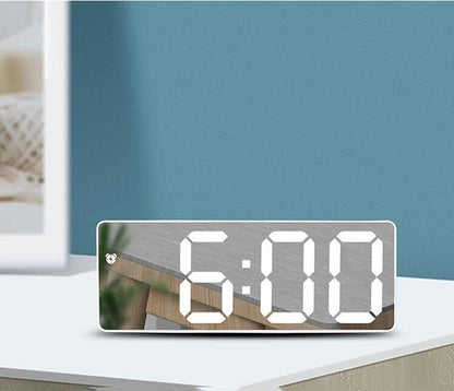 Stevvex acrylic mirror LED desk clock with 6:00 display and white digits on glossy surface on Tampa Home & Garden Store