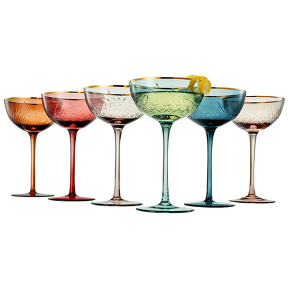 Tonal Gold Rim Champagne Coupe Set of Six