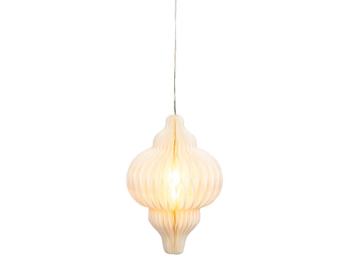Elegant cream ribbed paper lantern light with warm glow for indoor use on Tampa Home & Garden Store