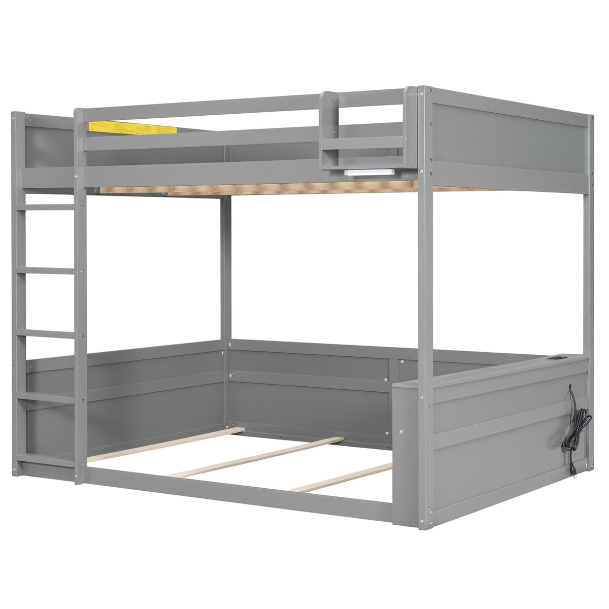 Bunk bed by HouseOfZazla with built-in shelves, storage, LED and USB charging in gray metal on Tampa Home & Garden Store