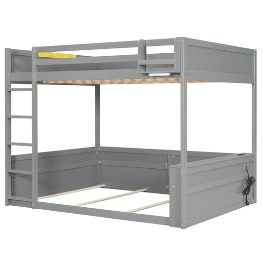 Bunk bed by HouseOfZazla with built-in shelves, storage, LED and USB charging in gray metal on Tampa Home & Garden Store