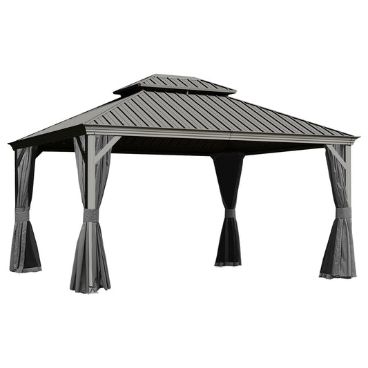HouseOfZazla 13x15ft outdoor hardtop gazebo with galvanized steel double roof gray metal top on Tampa Home & Garden Store