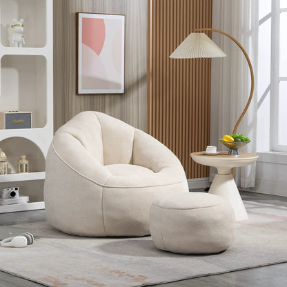 Beige bedding bean bag sofa chair with footrest, high-density foam, stationary chair & ottoman on Tampa Home & Garden Store
