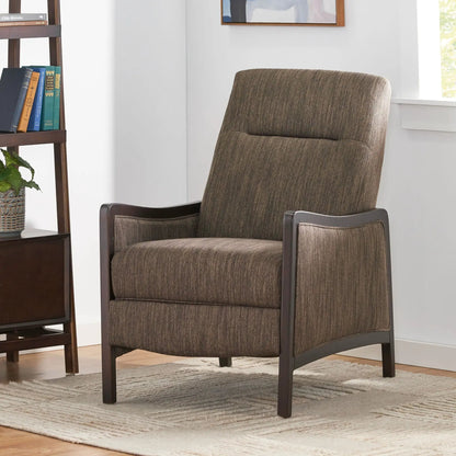 Drury pushback recliner in brown fabric with dark wood arms by Unique Piece Furniture on Tampa Home & Garden Store