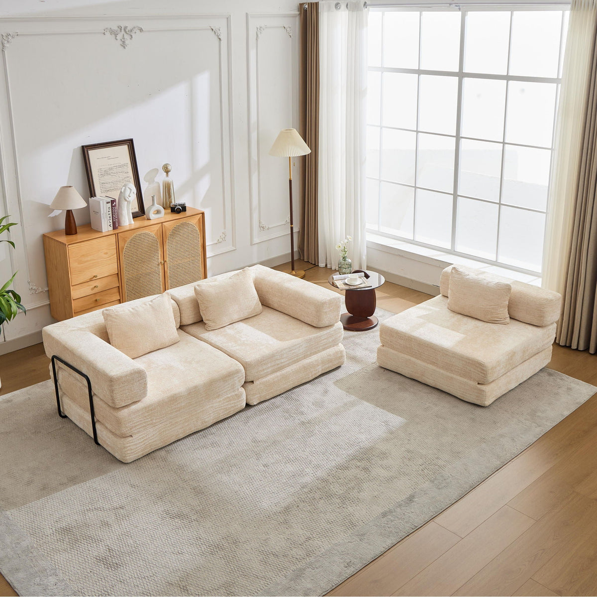 Convertible floor sofa bed modular beige sectional futon by HouseOfZazla in bright living room on Tampa Home & Garden Store