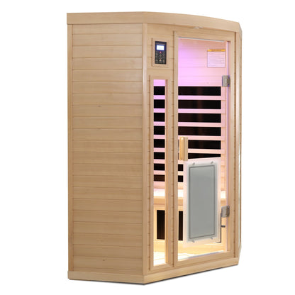 Hemlock wood far infrared two-person sauna with control panel and natural wood HouseOfZazla on Tampa Home & Garden Store