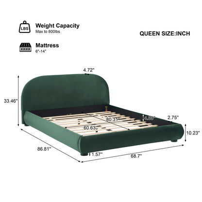 HouseOfZazla upholstered bed with curved emerald green velvet headboard queen size on Tampa Home & Garden Store
