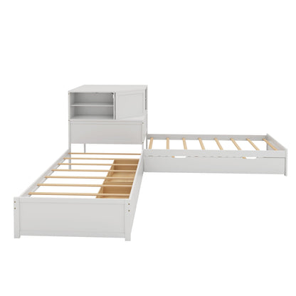 Compact L Shaped Bed Frame with Trundle and Desk
