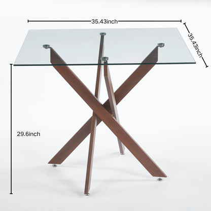 Dining table tempered glass top with cross wood legs Unique Piece Furniture on Tampa Home & Garden Store