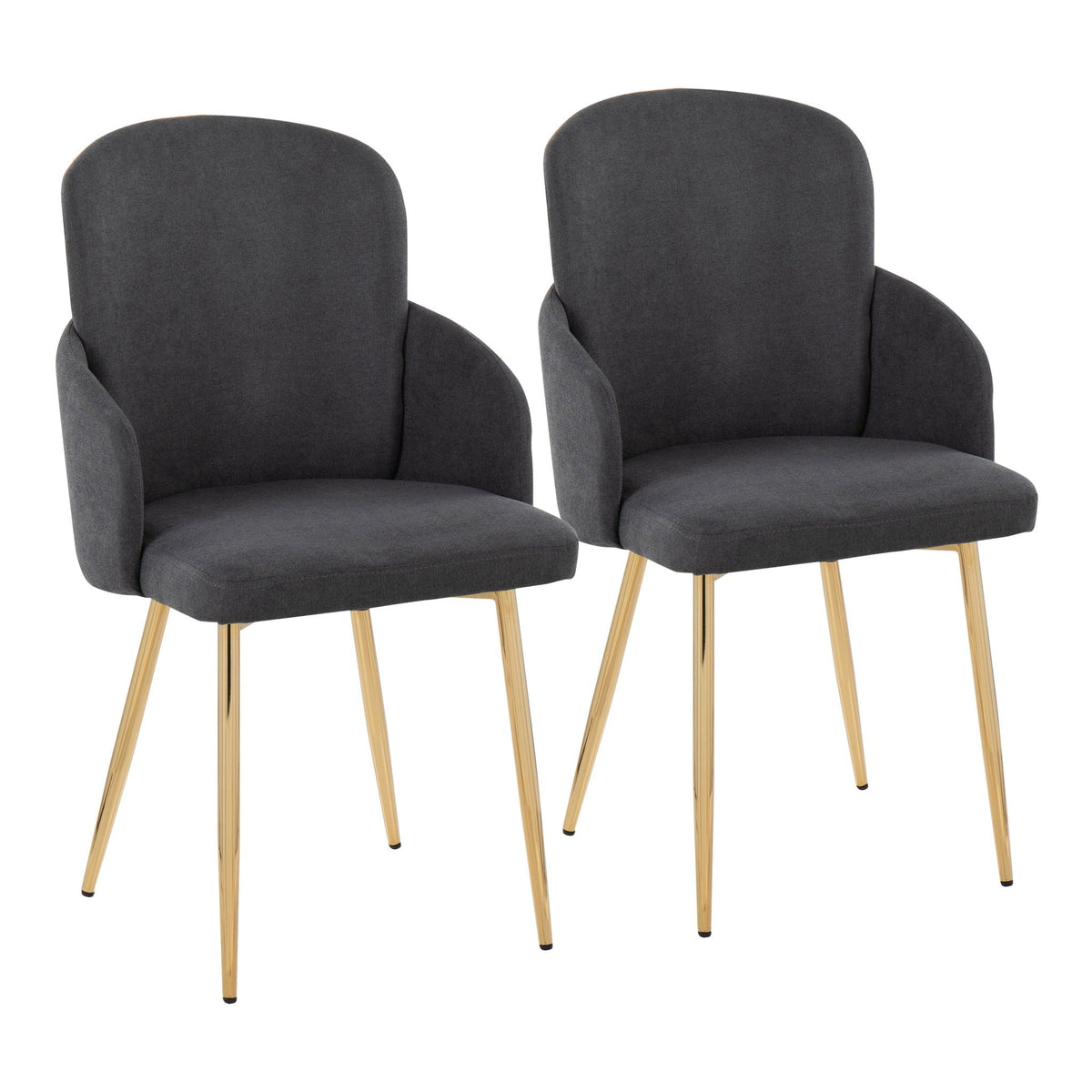 Dahlia Dining Chair Set, dark gray upholstery with gold metal legs, 2 chairs by HouseOfZazla on Tampa Home & Garden Store