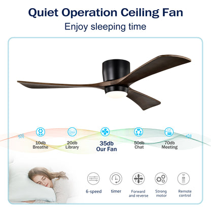 52-inch Flush Mount Solid Wood Blades Ceiling Fan with Lights and Remote by HouseOfZazla on Tampa Home & Garden Store