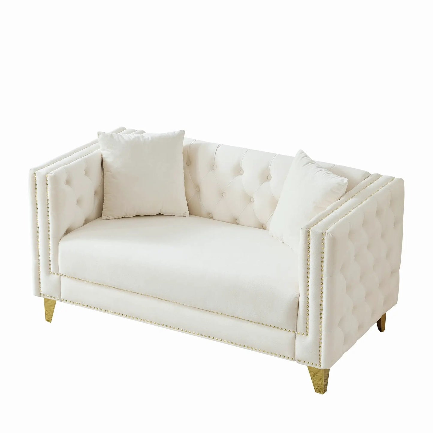 2 Seater Deep Seat Sofa with button tufting and nailhead trim ivory fabric on Tampa Home & Garden Store