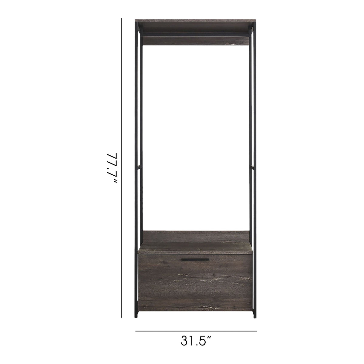 Dark brown walk-in wardrobe with three drawers and shelf in a metal frame by HouseOfZazla on Tampa Home & Garden Store