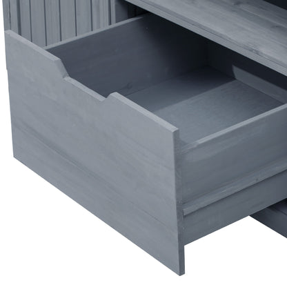 K&K 66.5in outdoor kitchen island drawer interior in gray-painted wood for Big Green Egg grills on Tampa Home & Garden Store