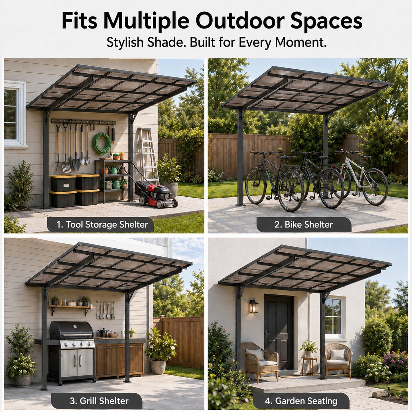 8x8ft Steel Carport And Sloped Polycarbonate Roof