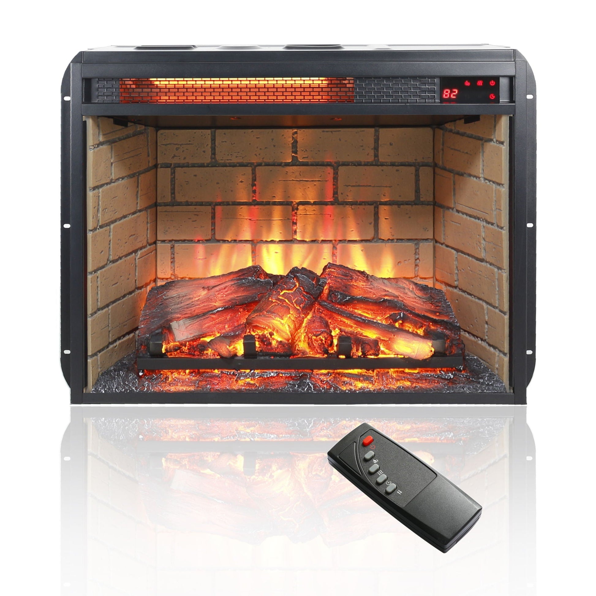 Infrared quartz heater fireplace insert HouseOfZazla woodlog brick interior remote on Tampa Home & Garden Store
