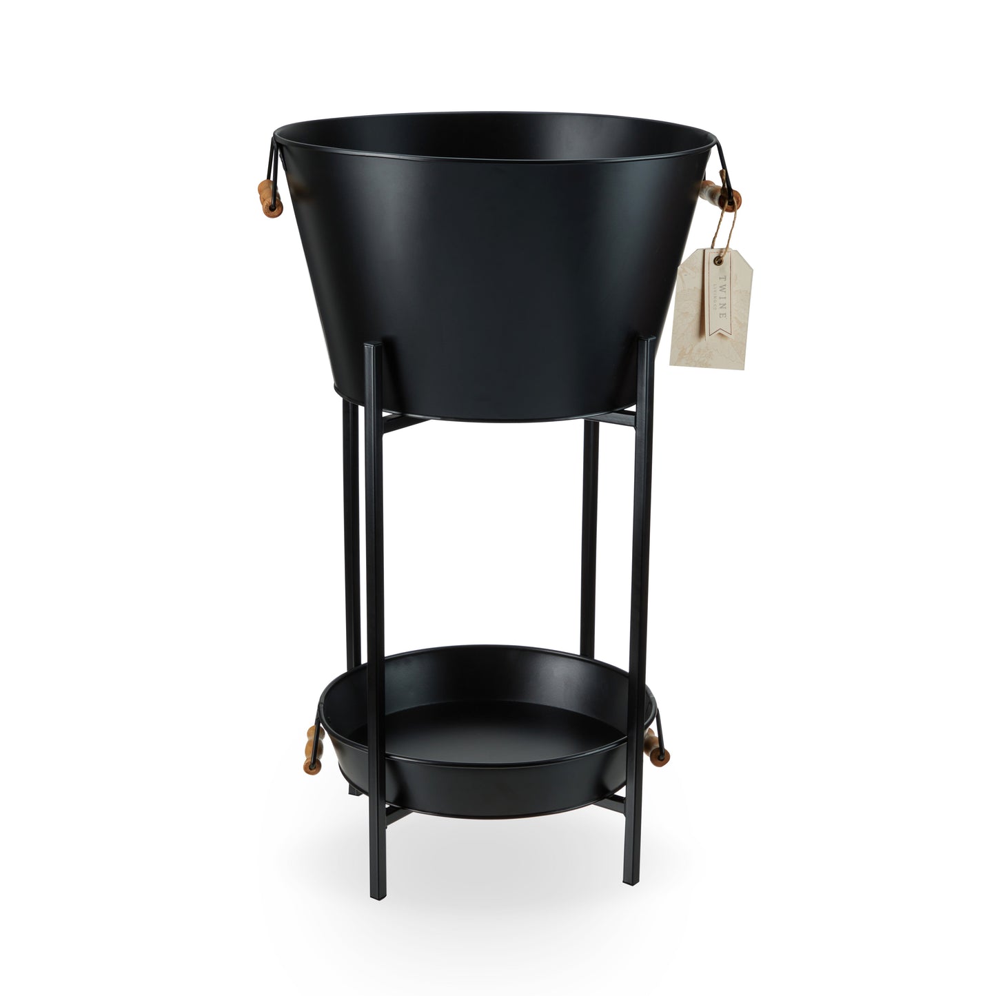 Black Beverage Ice Bucket with Tray and Stand